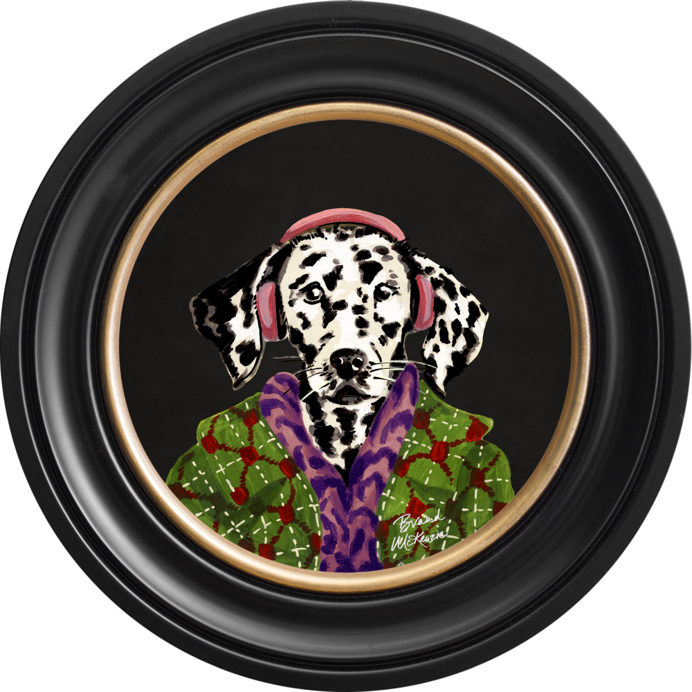 Brand McKenzie Fine China Dylan Framed Round Art Print with Charcoal Black Background