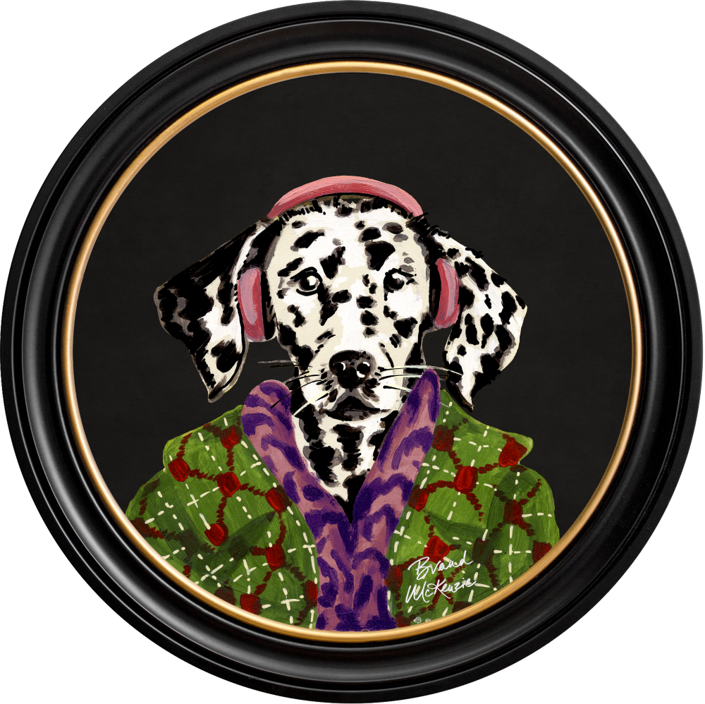 Brand McKenzie Fine China Dylan Framed Round Art Print with Charcoal Black Background