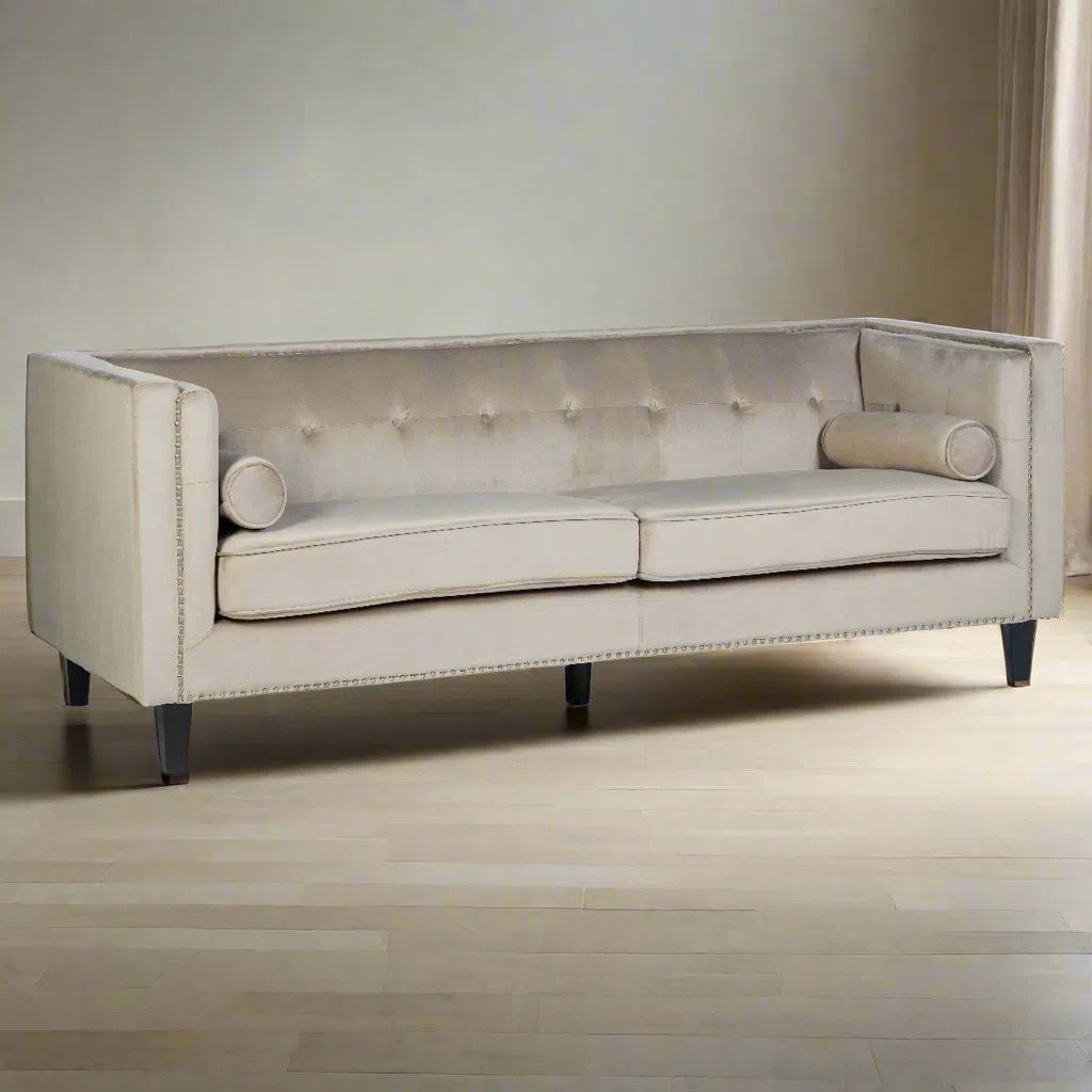 Beaumonde Home Elisa 3 Seat Mocha Velvet Sofa-Beaumonde