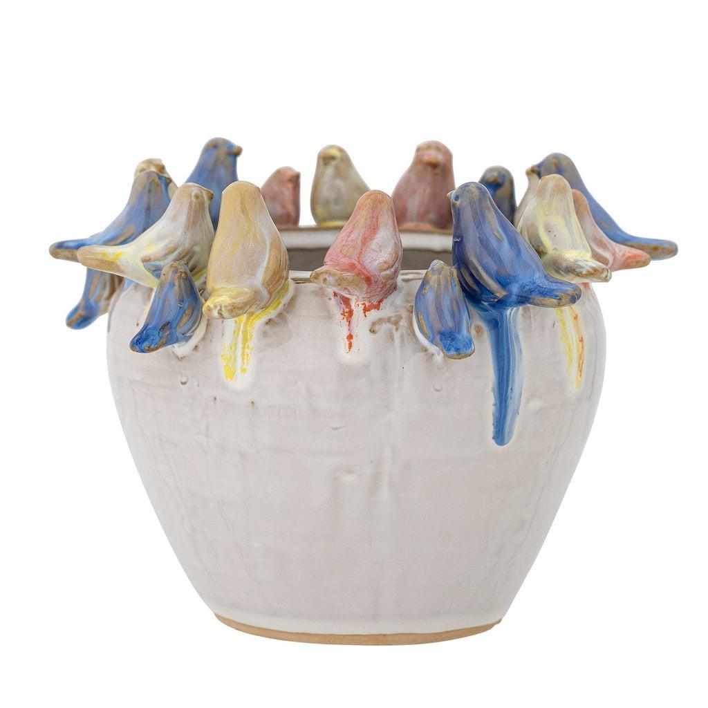 Eanna Ceramic Blue Pot - Birds-Beaumonde