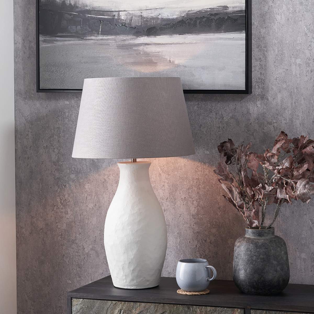 Pacific Lifestyle Eirene White Textured Stoneware Table Lamp Base