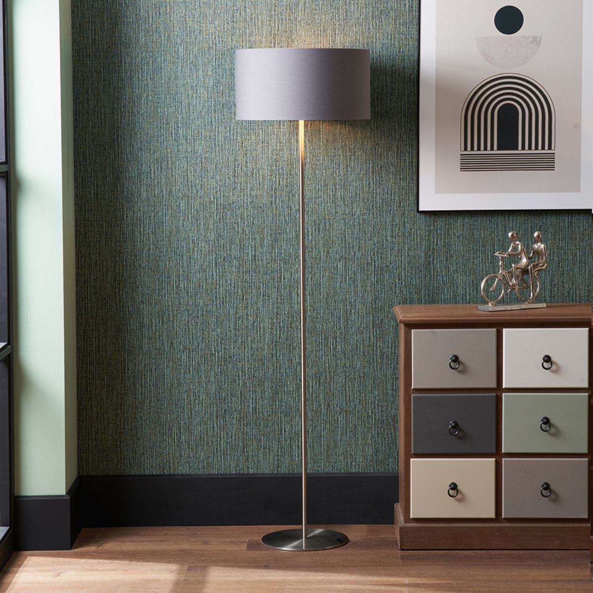 Pacific Lifestyle Elin Brushed Silver and Steel Grey Floor Lamp