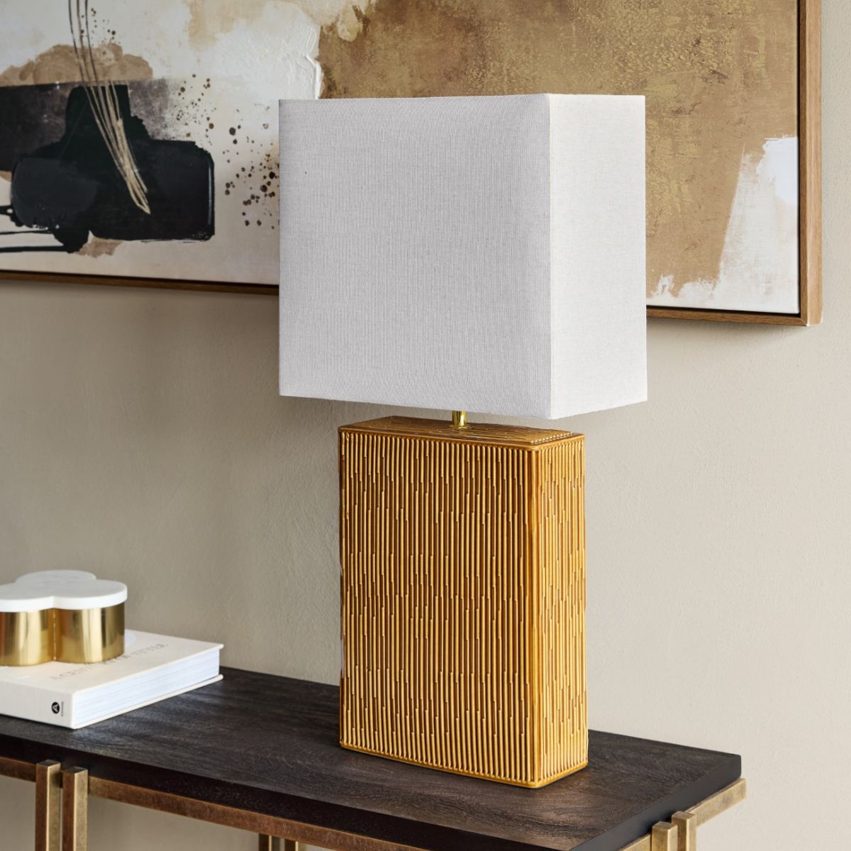 Libra Interiors Elk Square Ceramic Lamp Terracotta with Shade E27 60W