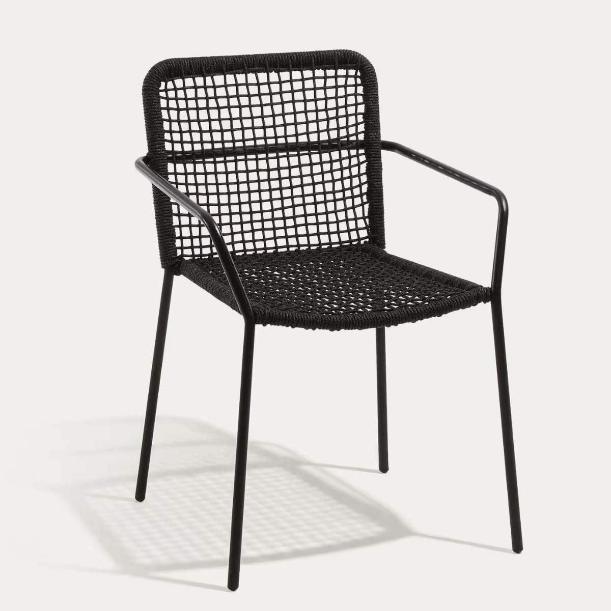 Kave Home Ellen stackable outdoor chair in black cord and galvanised steel