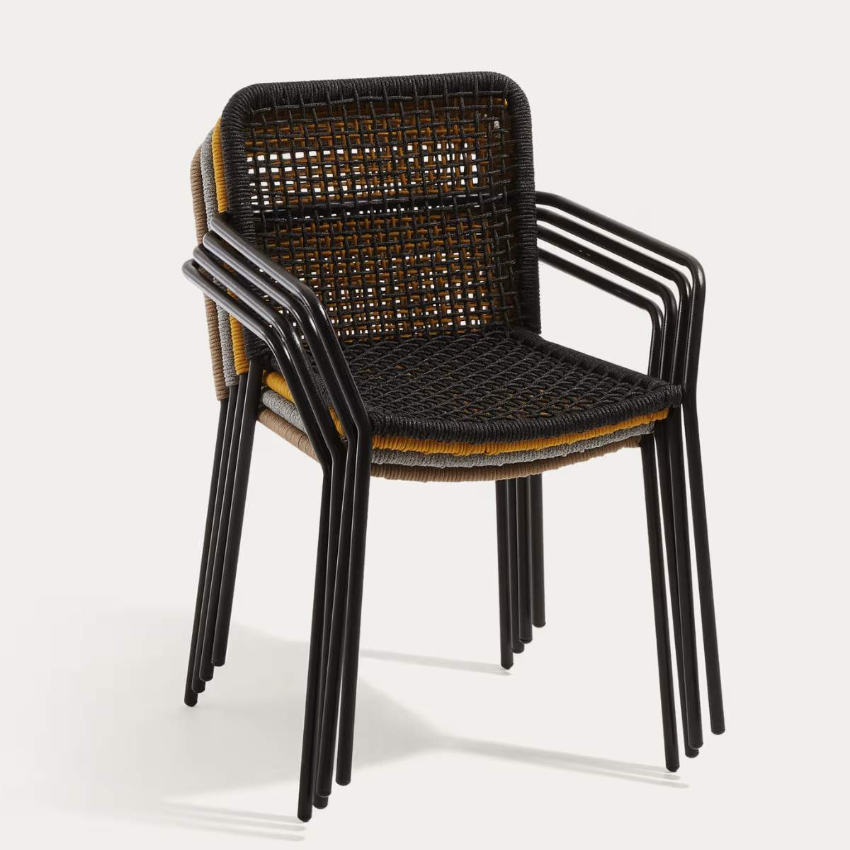 Kave Home Ellen stackable outdoor chair in black cord and galvanised steel