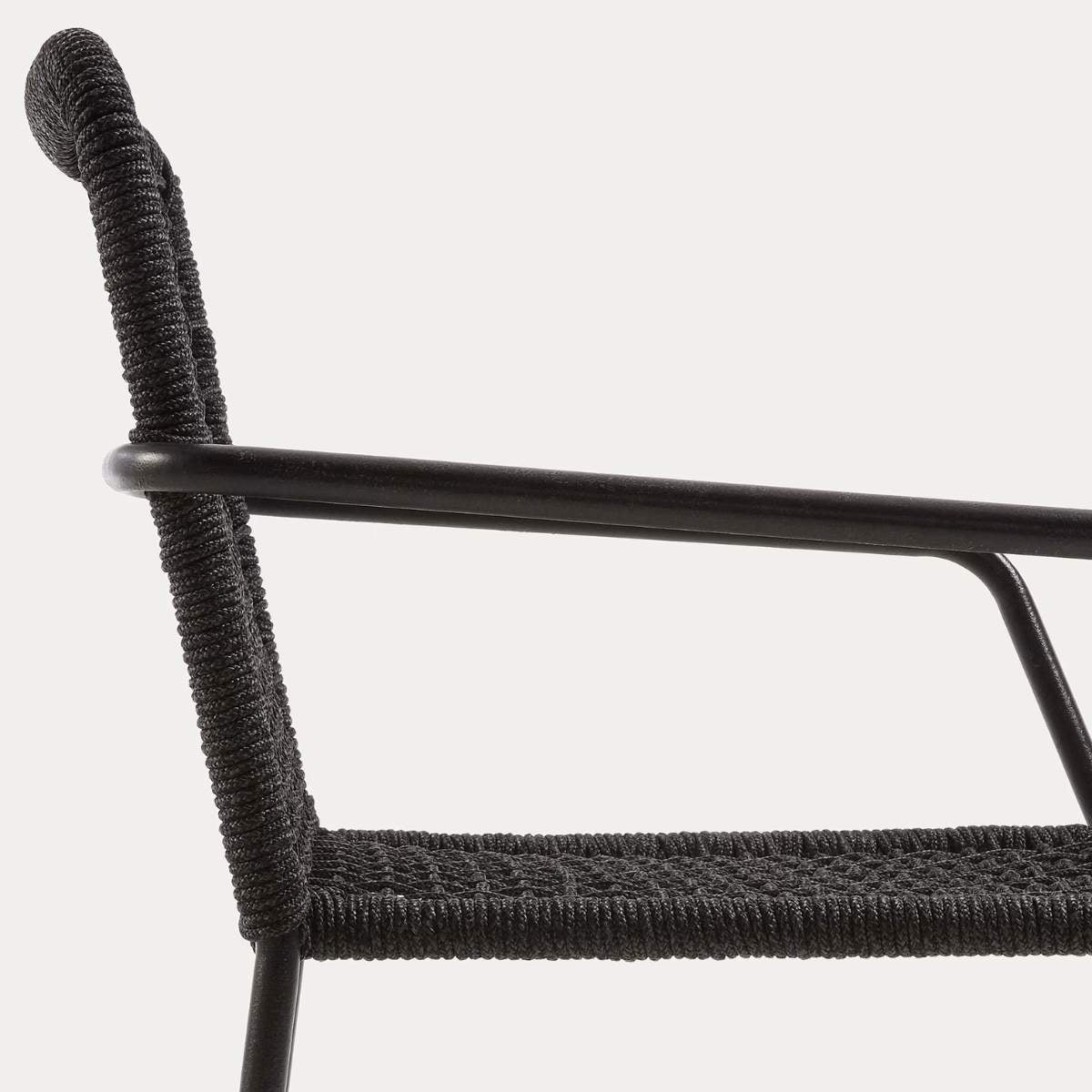 Kave Home Ellen stackable outdoor chair in black cord and galvanised steel