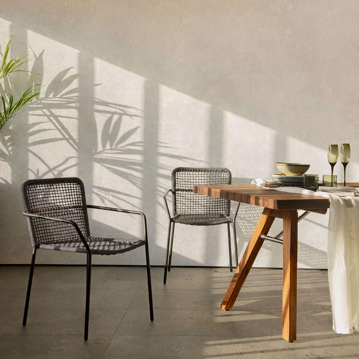 Kave Home Ellen stackable outdoor chair in black cord and galvanised steel