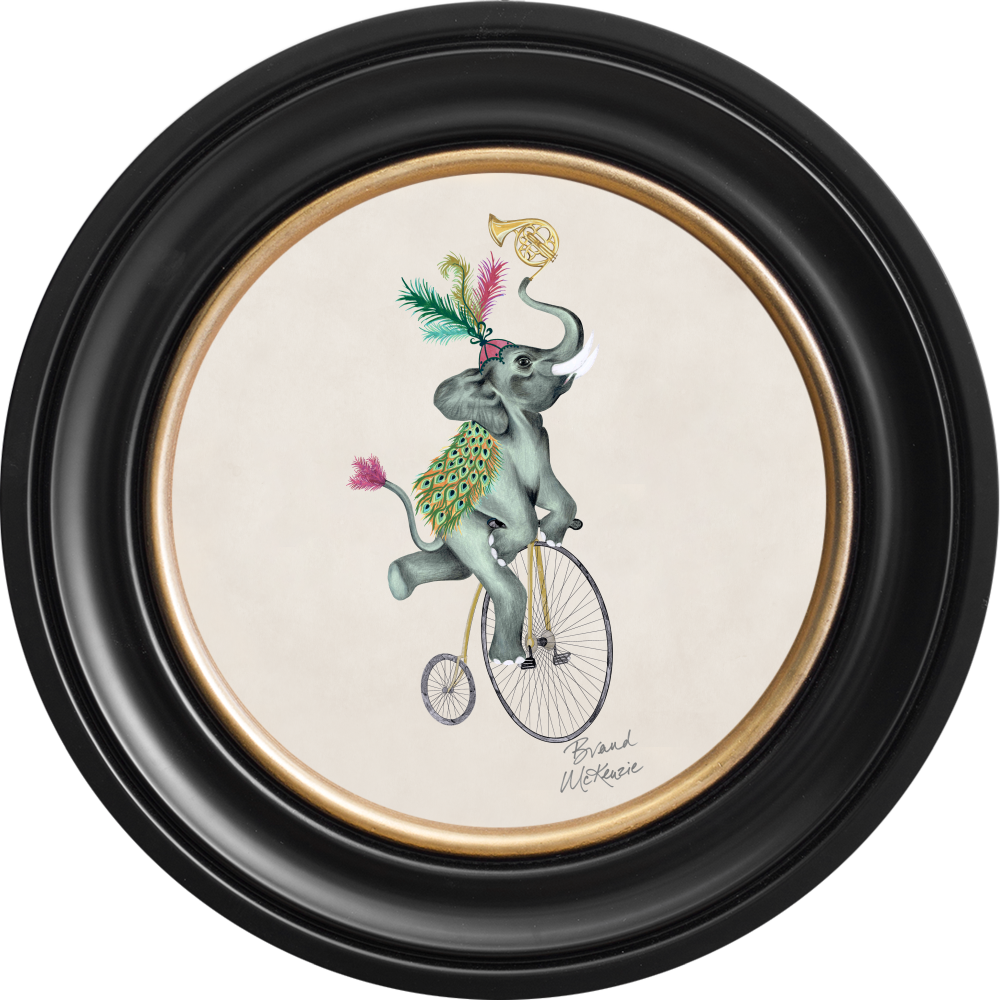 Brand McKenzie Balancing Act Elliot Framed Round Art Print with Chalk White Background
