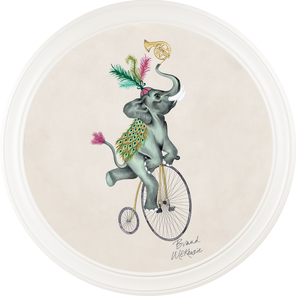 Brand McKenzie Balancing Act Elliot Framed Round Art Print with Chalk White Background