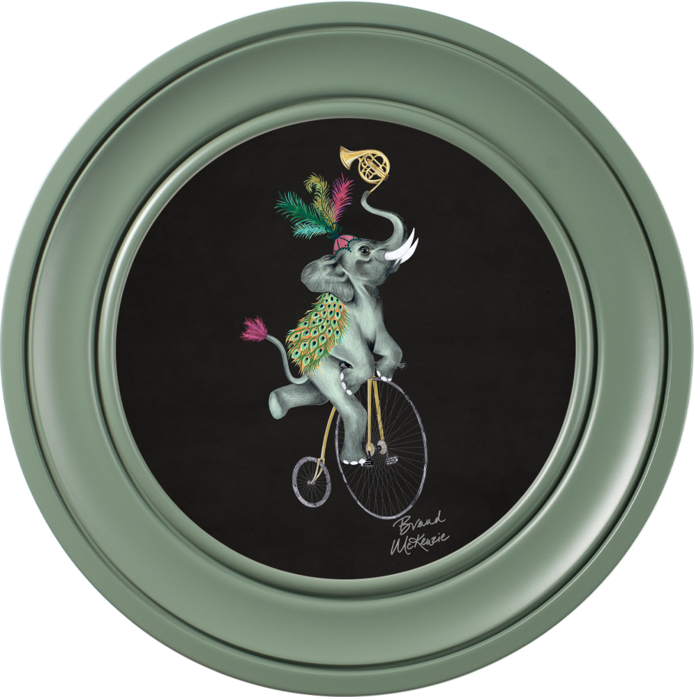 Brand McKenzie Balancing Act Elliot Framed Round Art Print with Charcoal Black Background