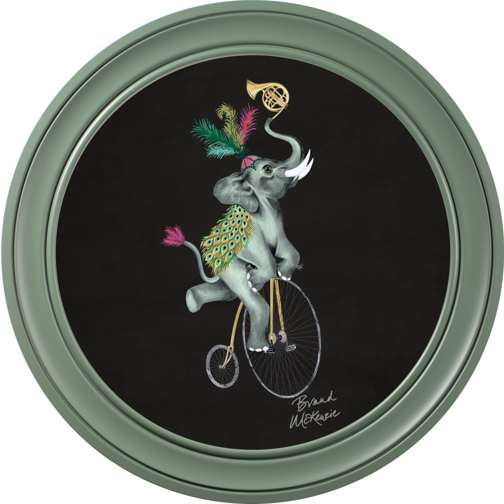 Brand McKenzie Balancing Act Elliot Framed Round Art Print with Charcoal Black Background