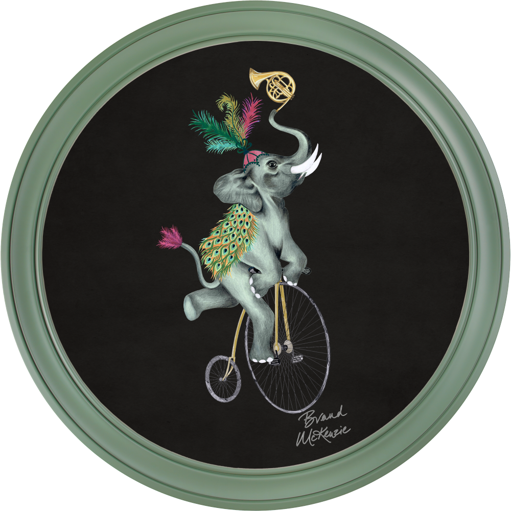 Brand McKenzie Balancing Act Elliot Framed Round Art Print with Charcoal Black Background