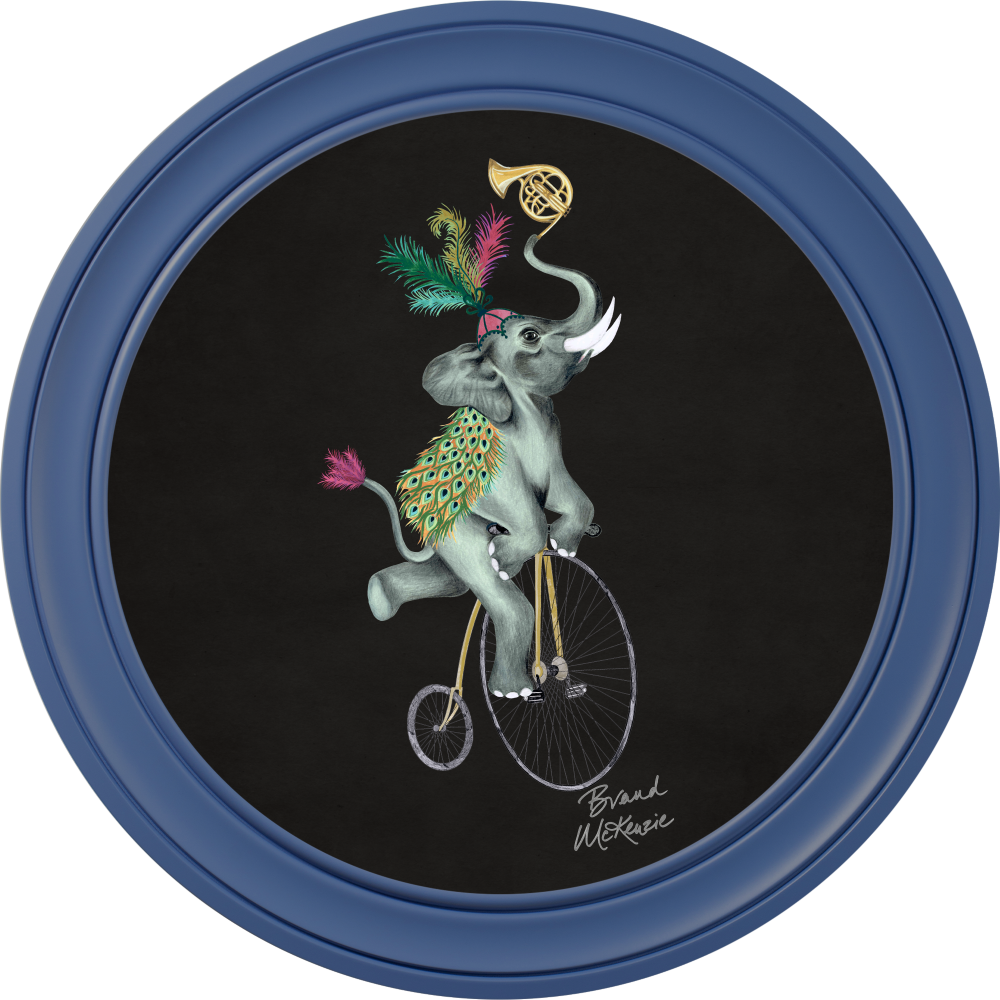 Brand McKenzie Balancing Act Elliot Framed Round Art Print with Charcoal Black Background