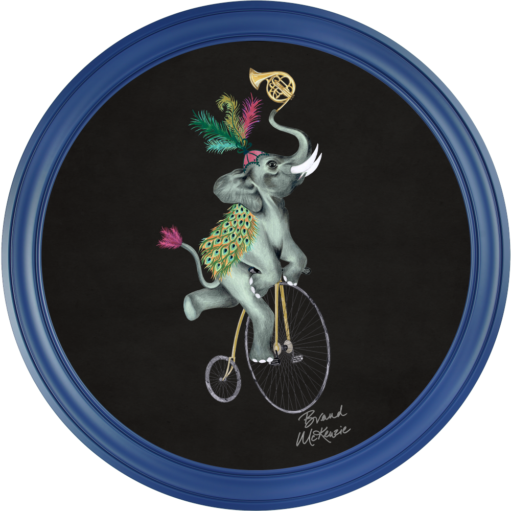 Brand McKenzie Balancing Act Elliot Framed Round Art Print with Charcoal Black Background