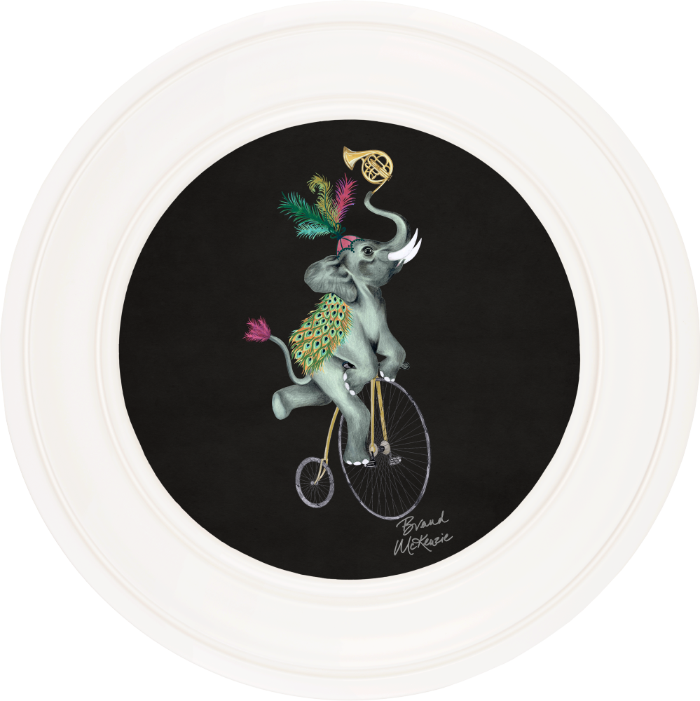 Brand McKenzie Balancing Act Elliot Framed Round Art Print with Charcoal Black Background