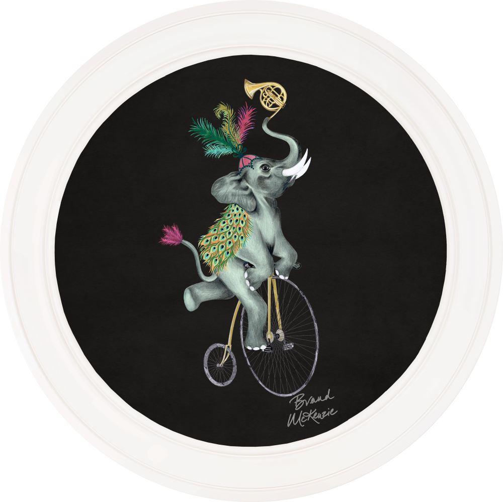 Brand McKenzie Balancing Act Elliot Framed Round Art Print with Charcoal Black Background