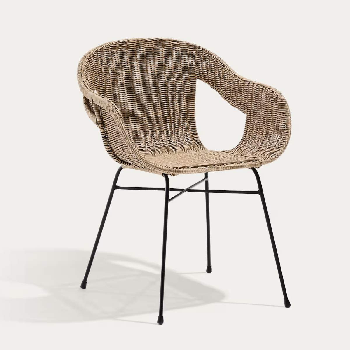 Kave Home Eltiera stackable chair in synthetic rattan with black steel frame