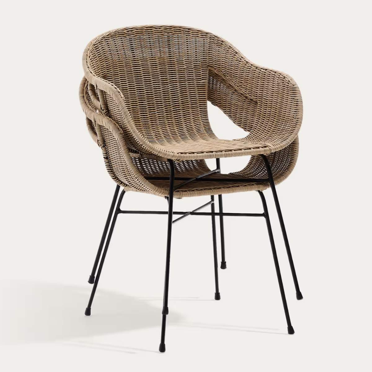 Kave Home Eltiera stackable chair in synthetic rattan with black steel frame