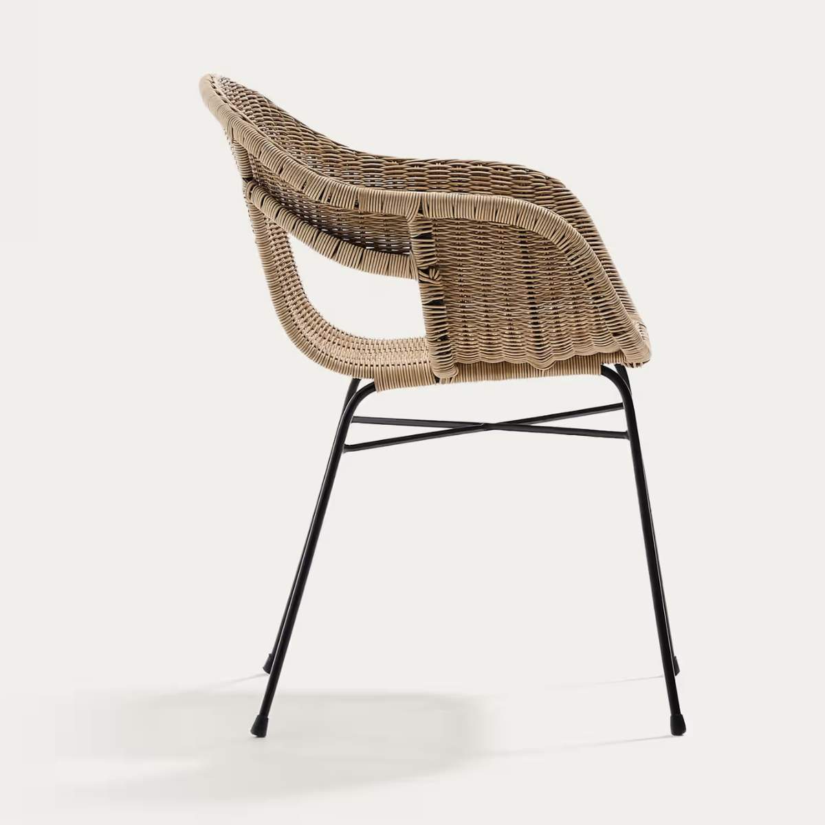 Kave Home Eltiera stackable chair in synthetic rattan with black steel frame