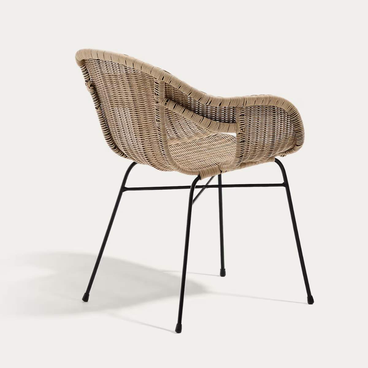 Kave Home Eltiera stackable chair in synthetic rattan with black steel frame