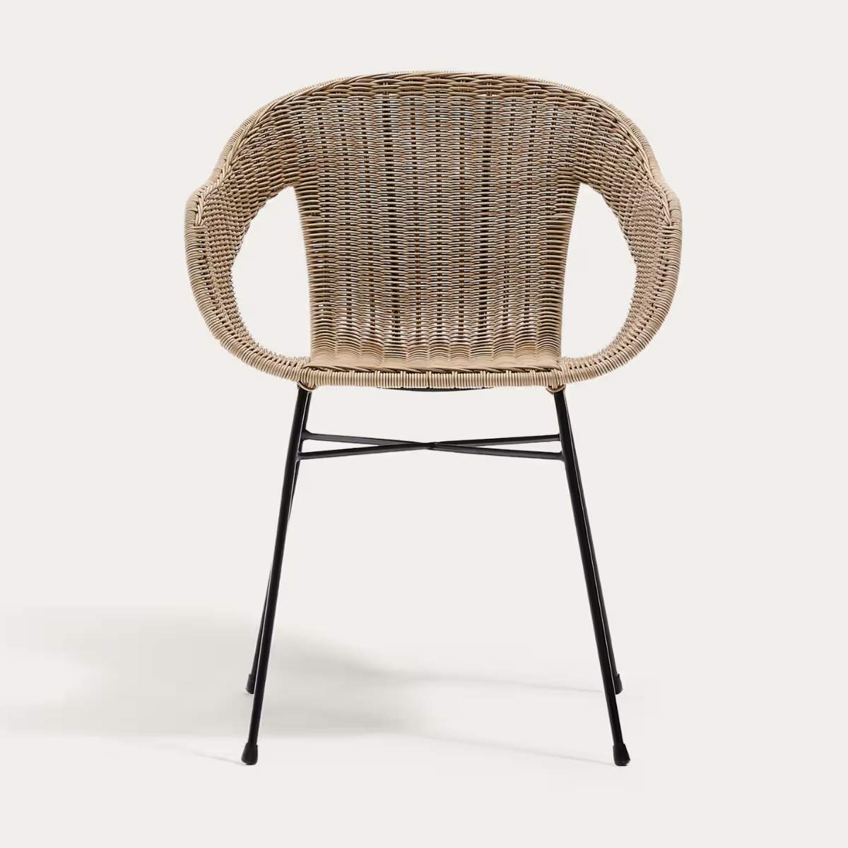 Kave Home Eltiera stackable chair in synthetic rattan with black steel frame