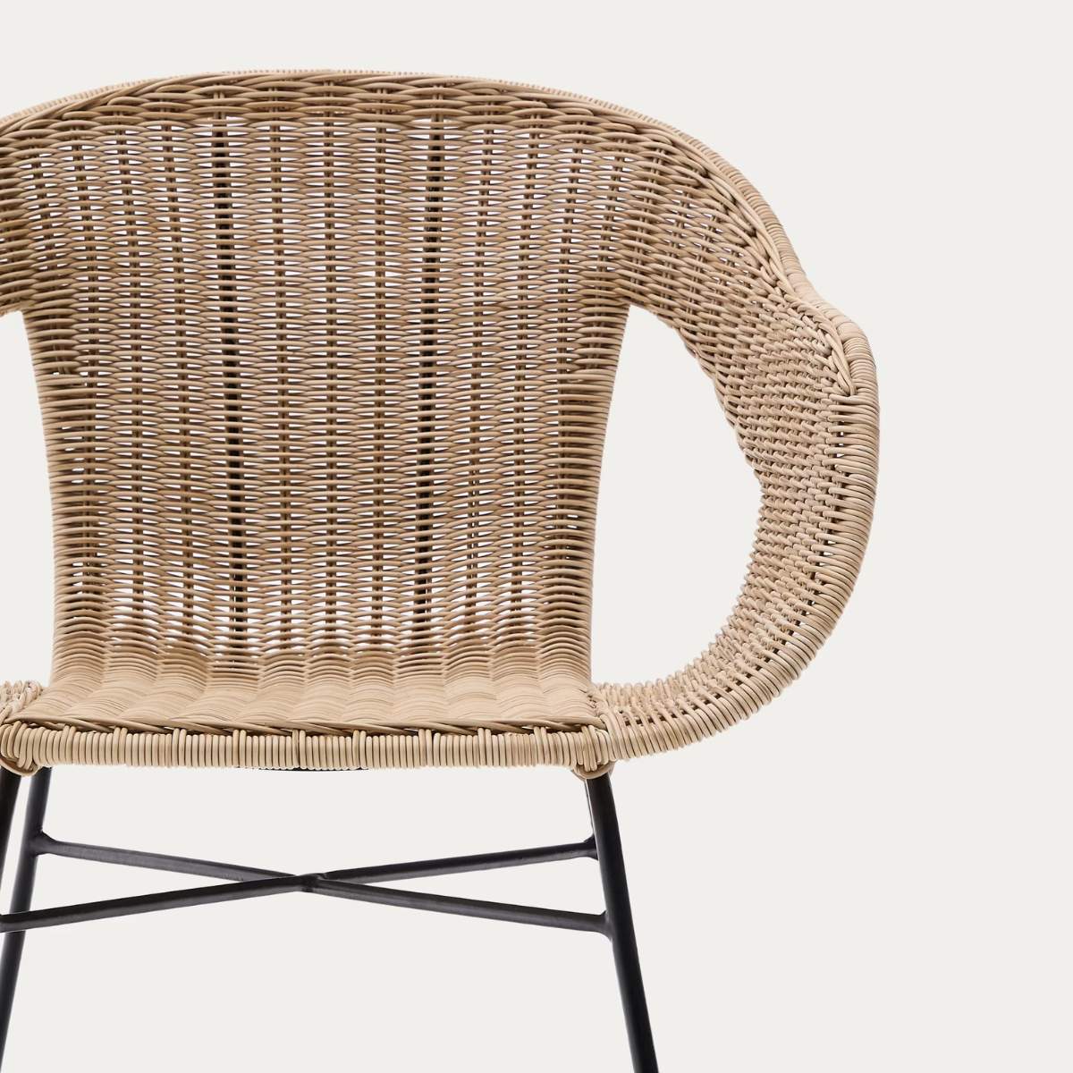 Kave Home Eltiera stackable chair in synthetic rattan with black steel frame