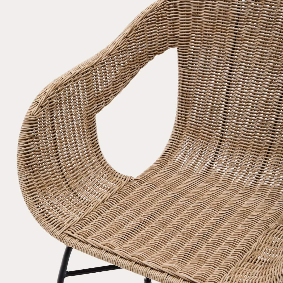 Kave Home Eltiera stackable chair in synthetic rattan with black steel frame