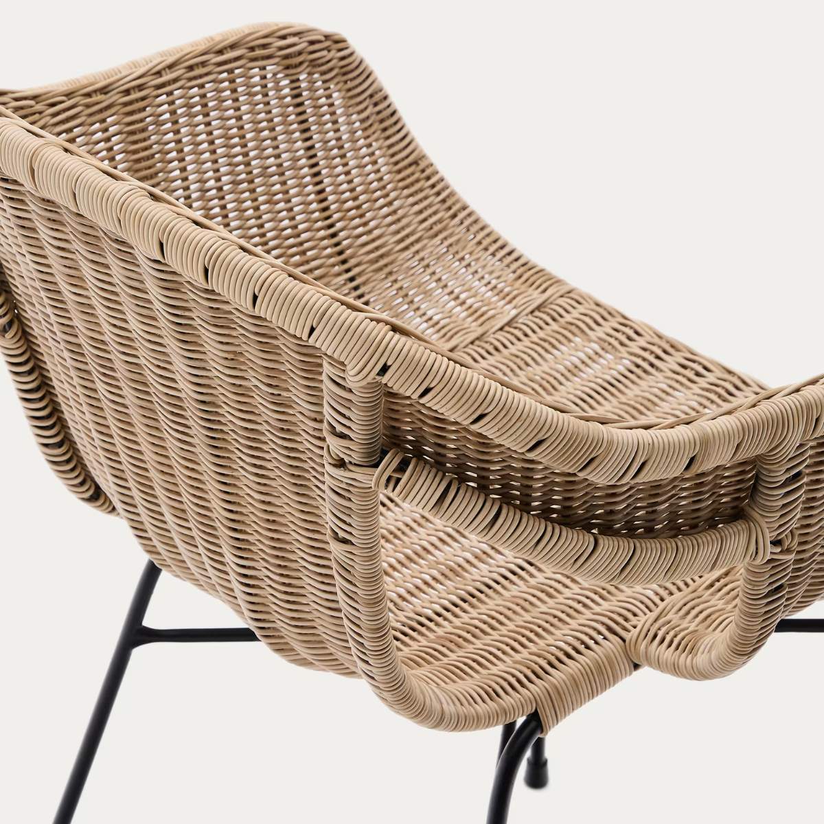 Kave Home Eltiera stackable chair in synthetic rattan with black steel frame