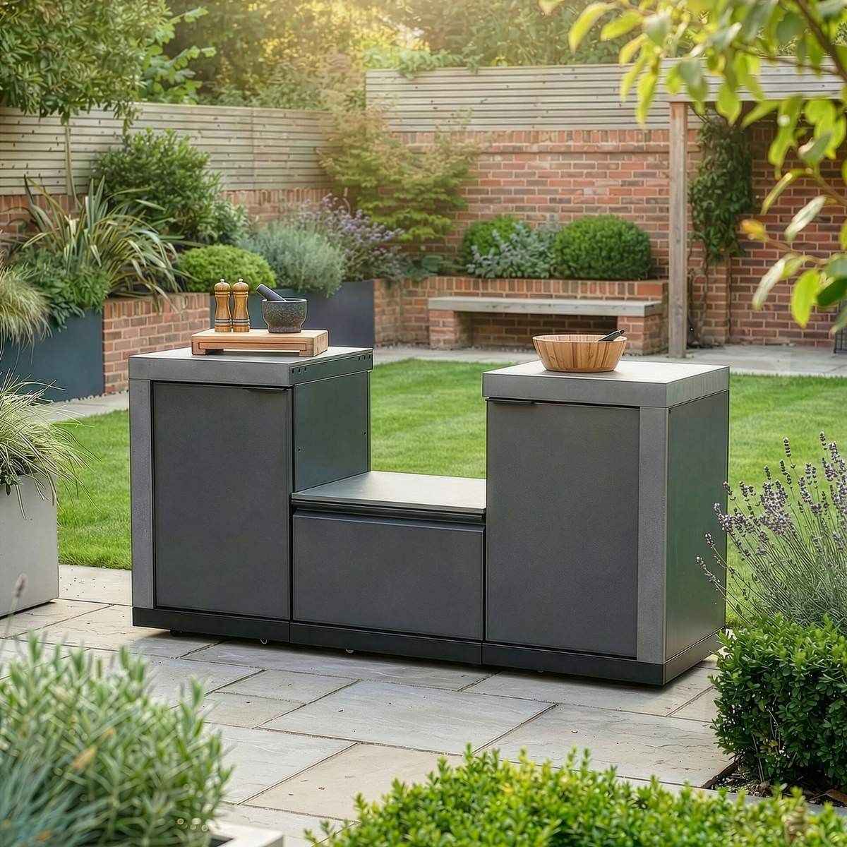 Maze - Ember Small Linear Outdoor Kitchen Kamado Set - Grey