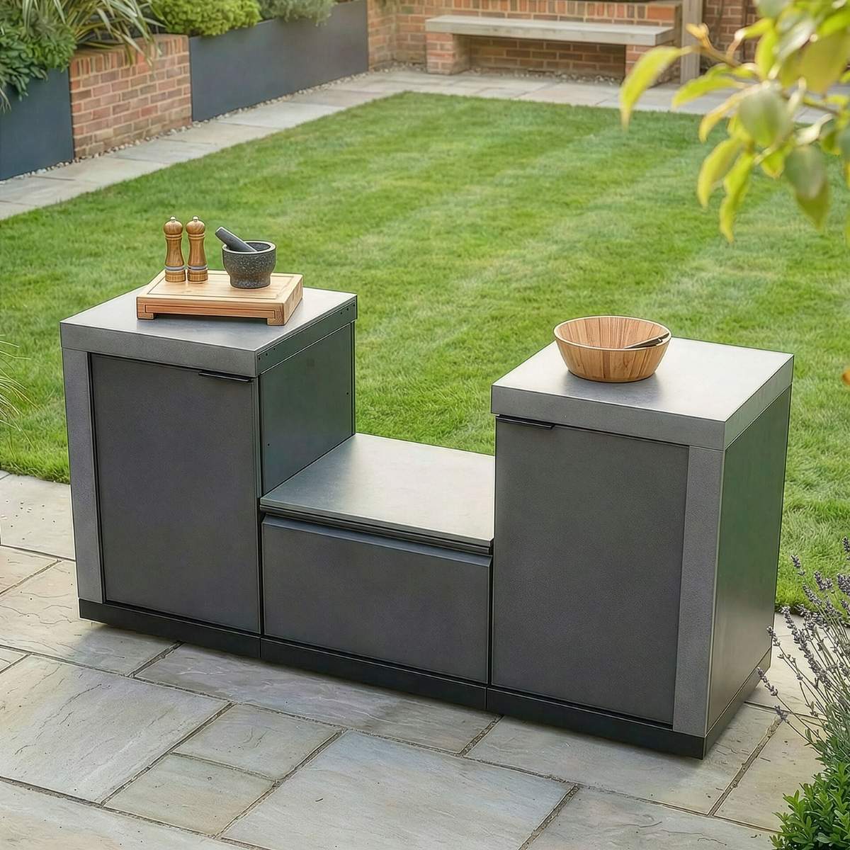Maze - Ember Small Linear Outdoor Kitchen Kamado Set - Grey