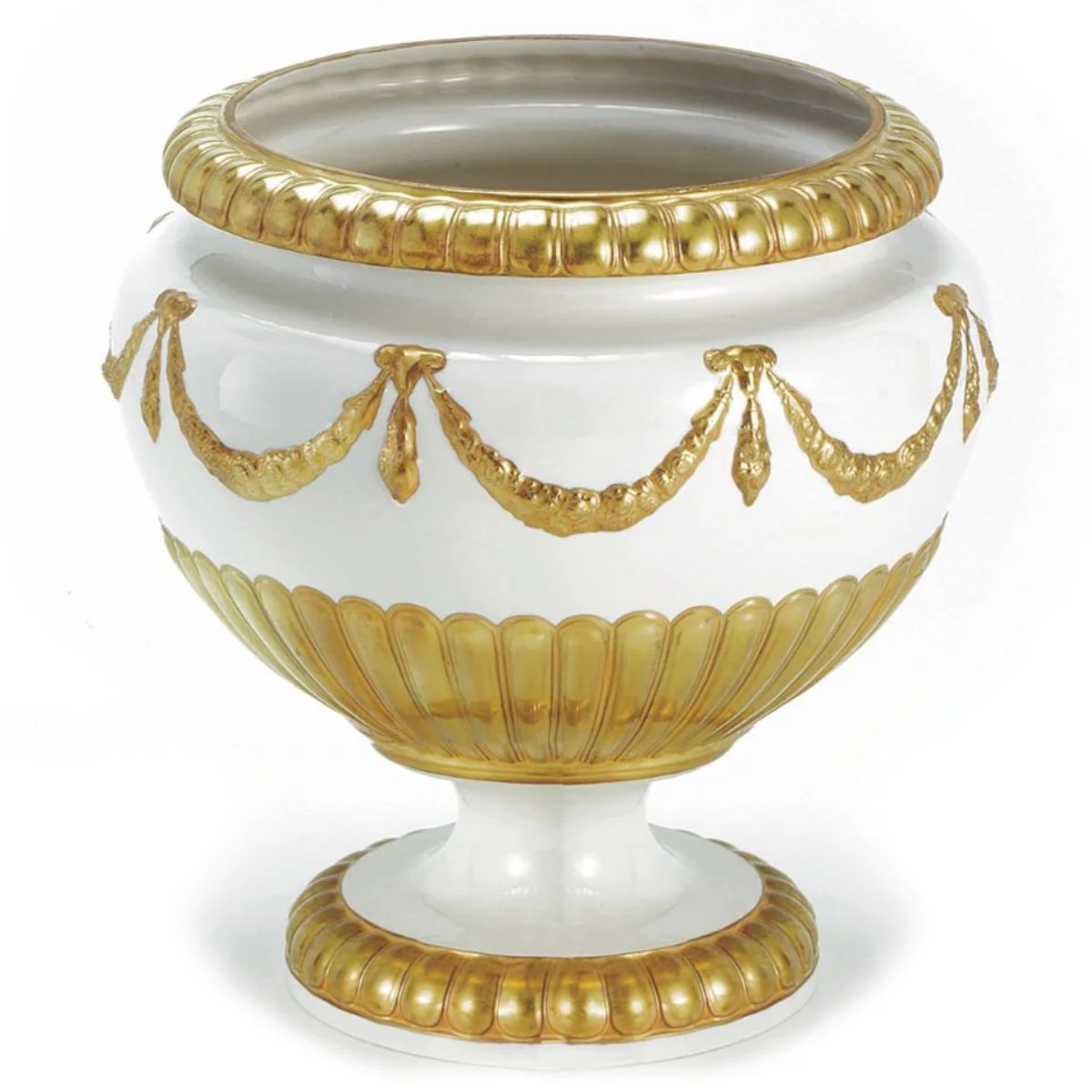 Villari Empire Footed Plant Pot - White & Gold