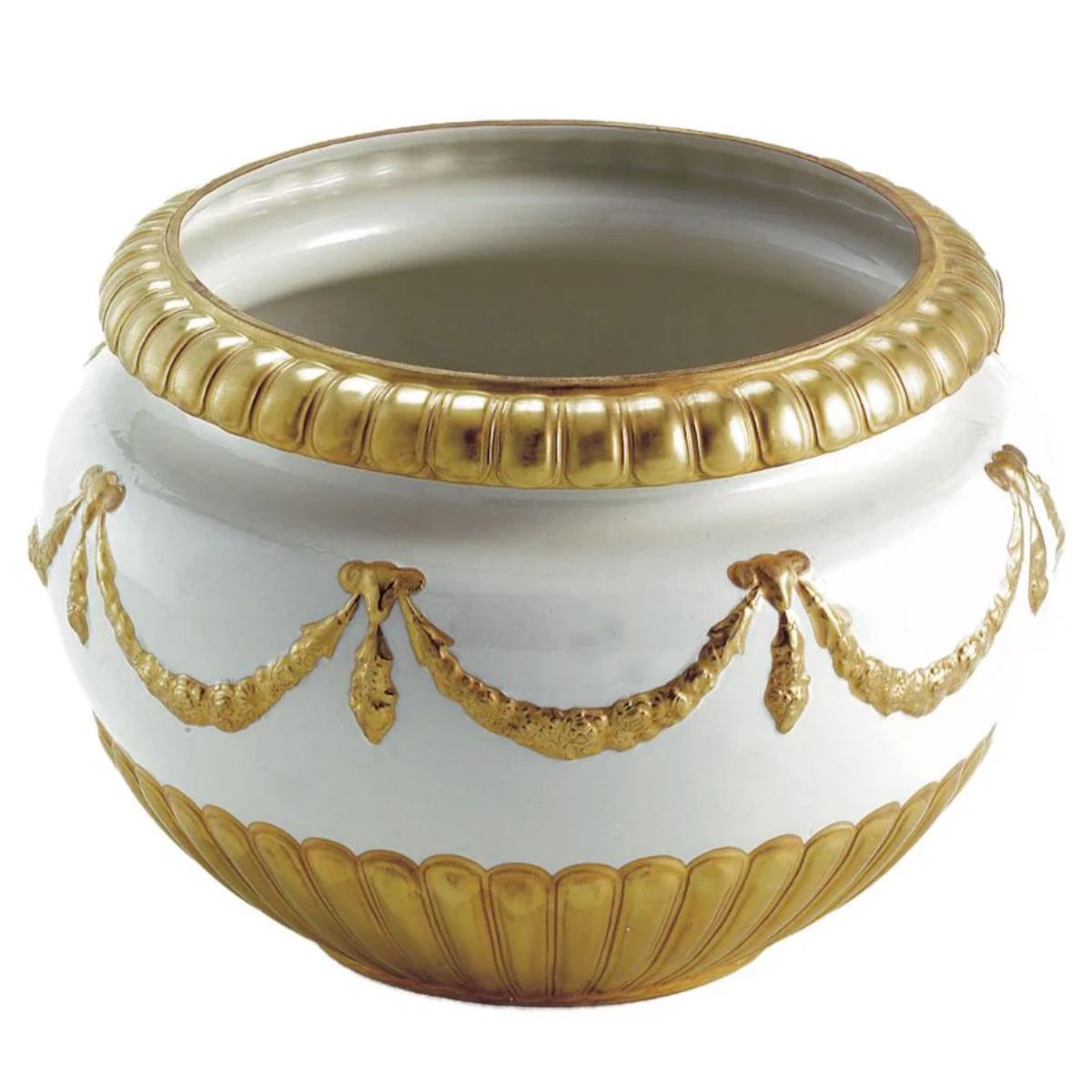 Villari Empire Plant Pot - White & Gold