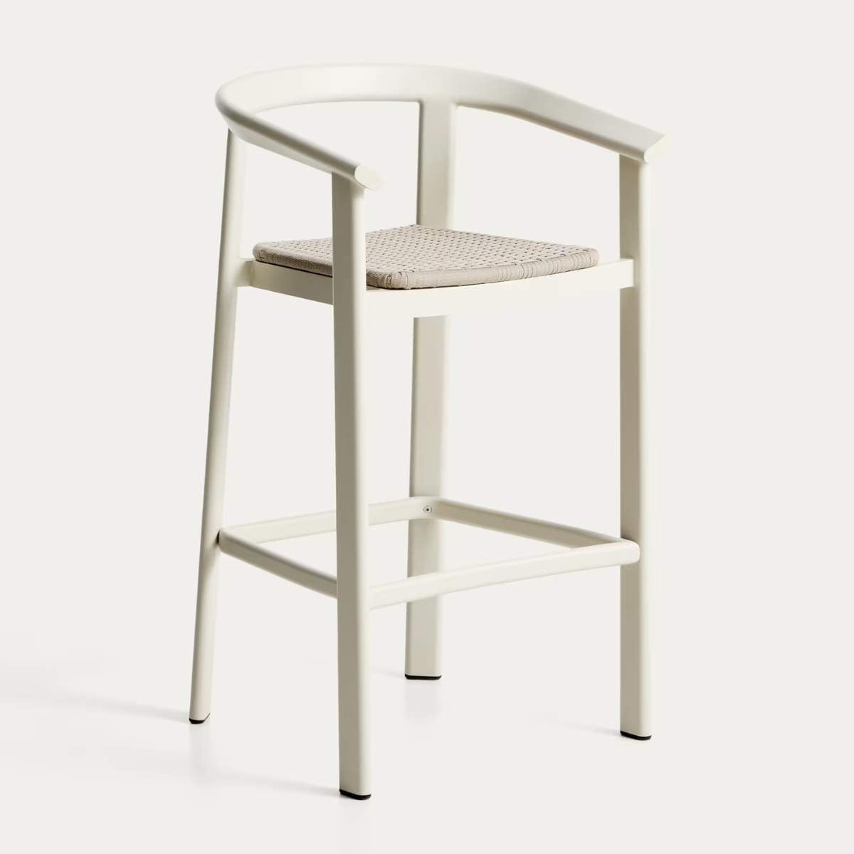 Kave Home Erice stool in aluminium and ecru rope cord 75cm
