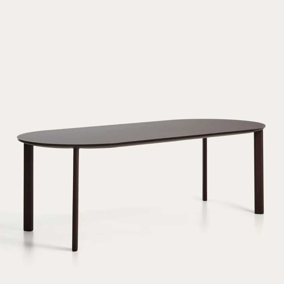 Kave Home Erice oval table in aluminium and ecru tempered glass 230 x 100 cm