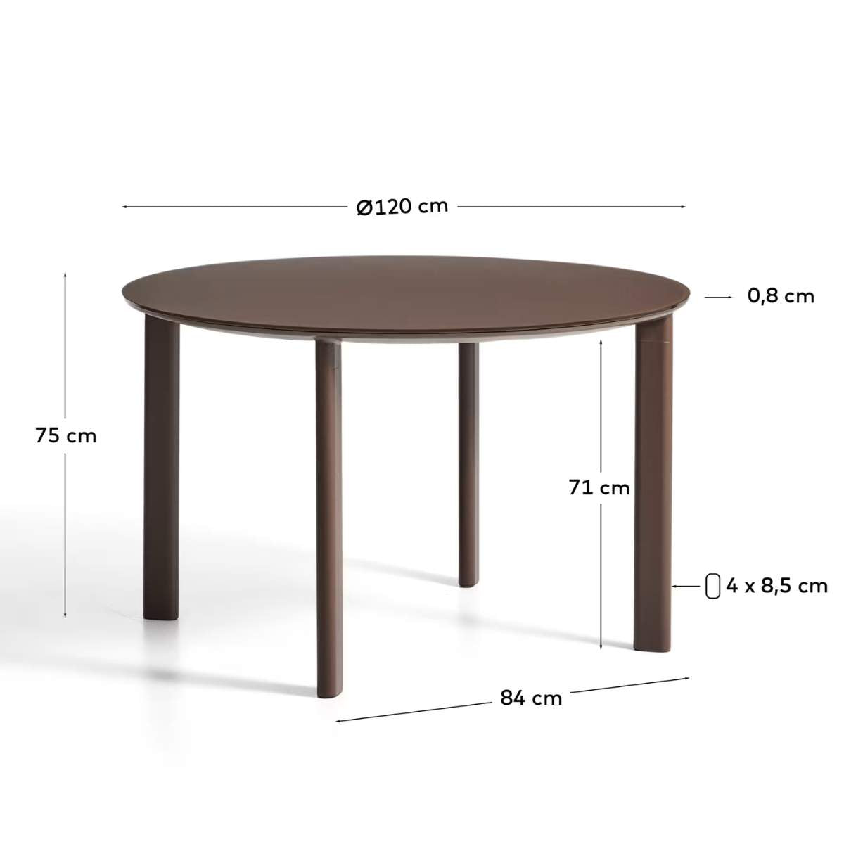 Kave Home Erice round table in aluminium and ecru tempered glass Ø120 cm