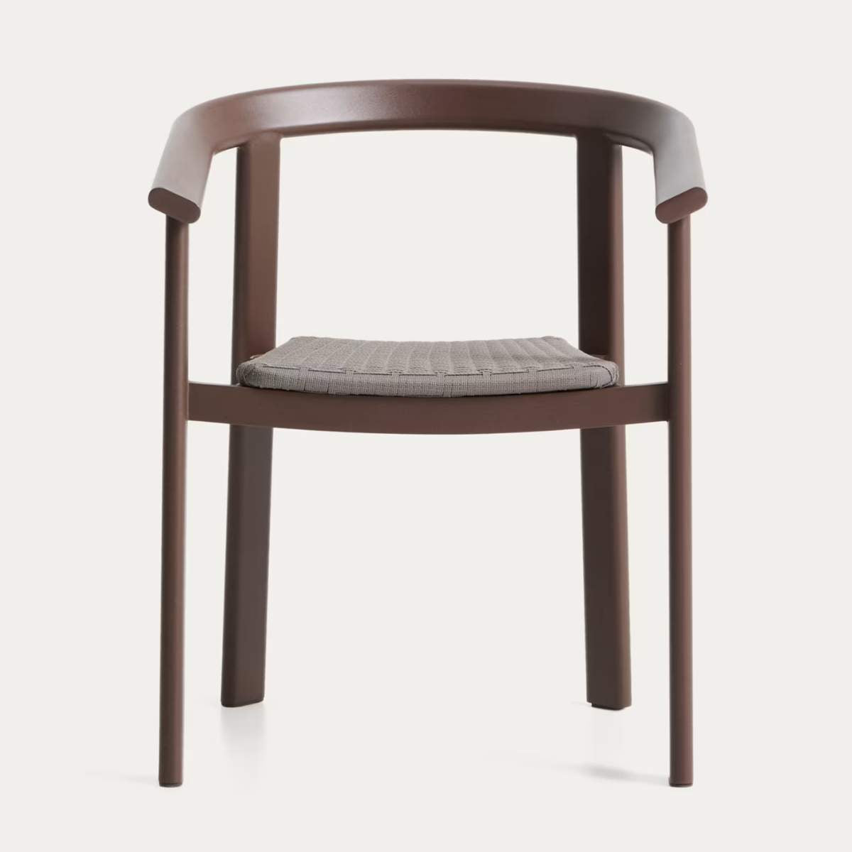 Kave Home Erice stackable outdoor chair in aluminium and ecru rope