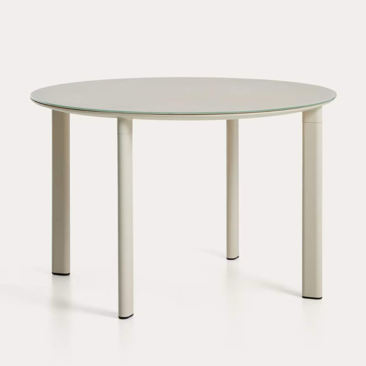 Kave Home Erice round table in aluminium and ecru tempered glass Ø120 cm