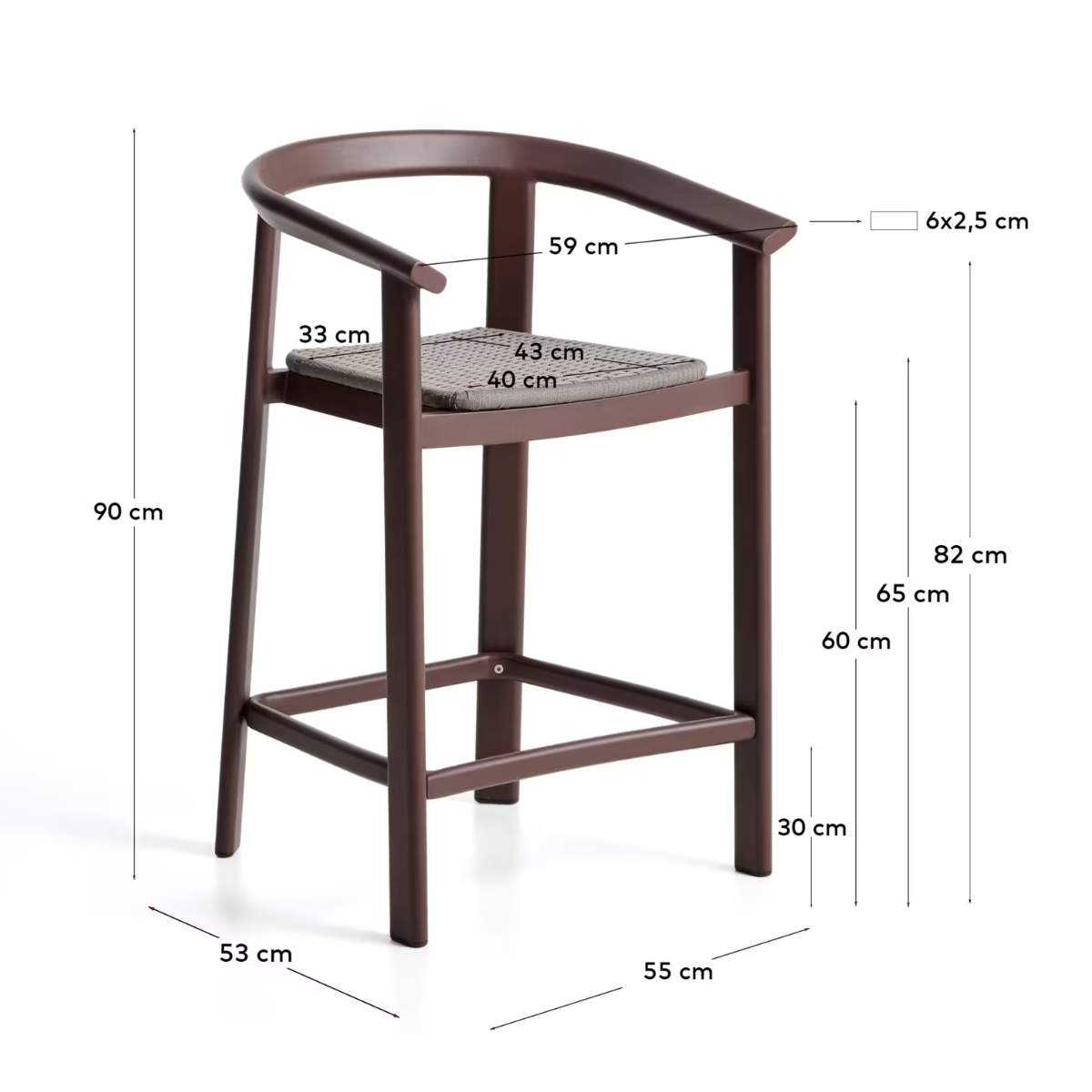 Kave Home Erice stool in aluminium and ecru rope cord 65cm