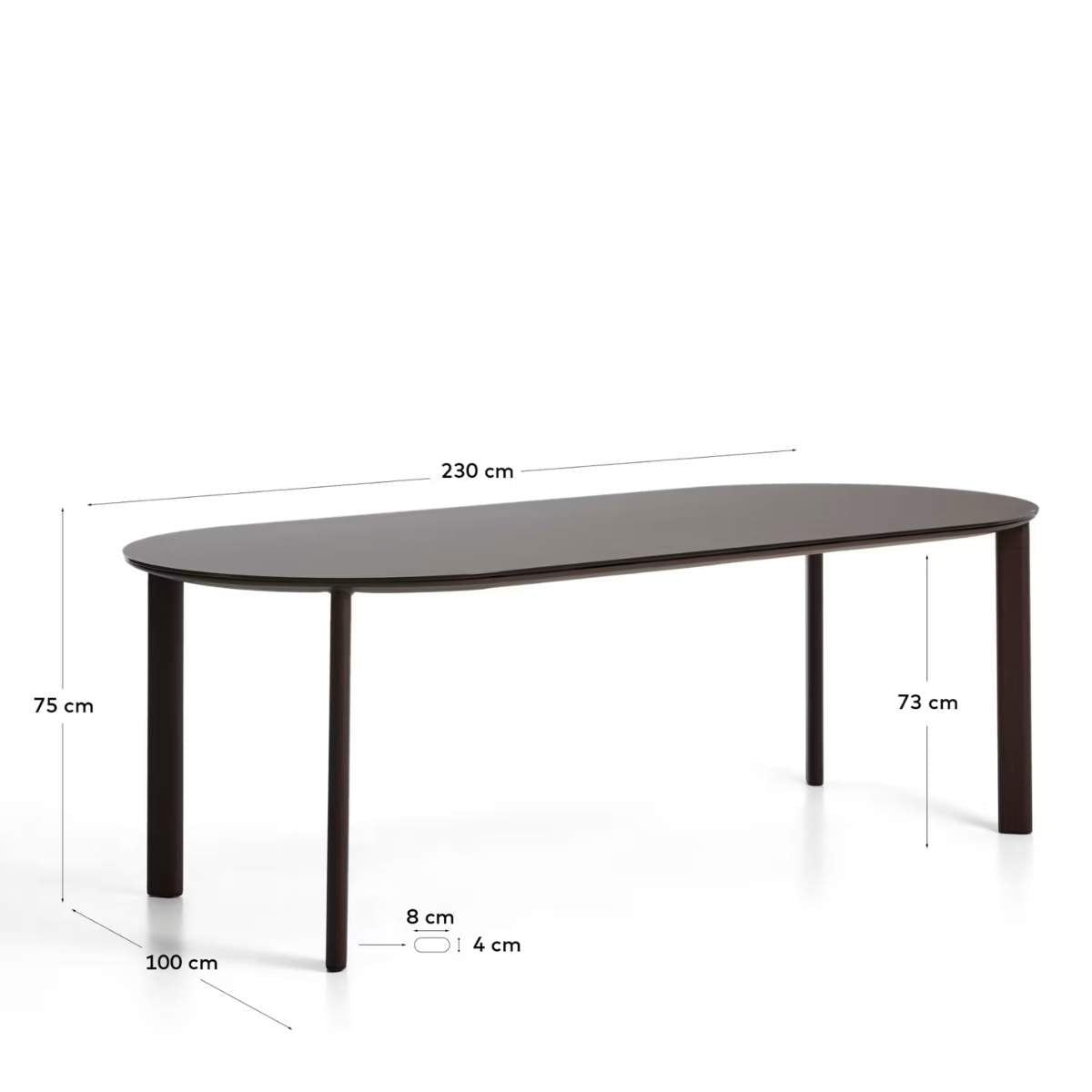 Kave Home Erice oval table in aluminium and ecru tempered glass 230 x 100 cm