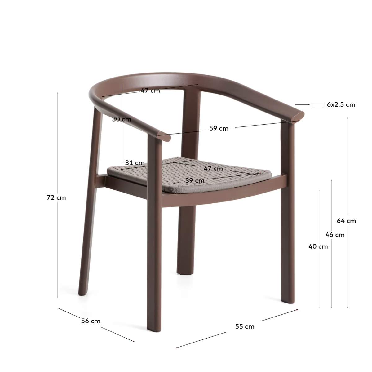 Kave Home Erice stackable outdoor chair in aluminium and ecru rope