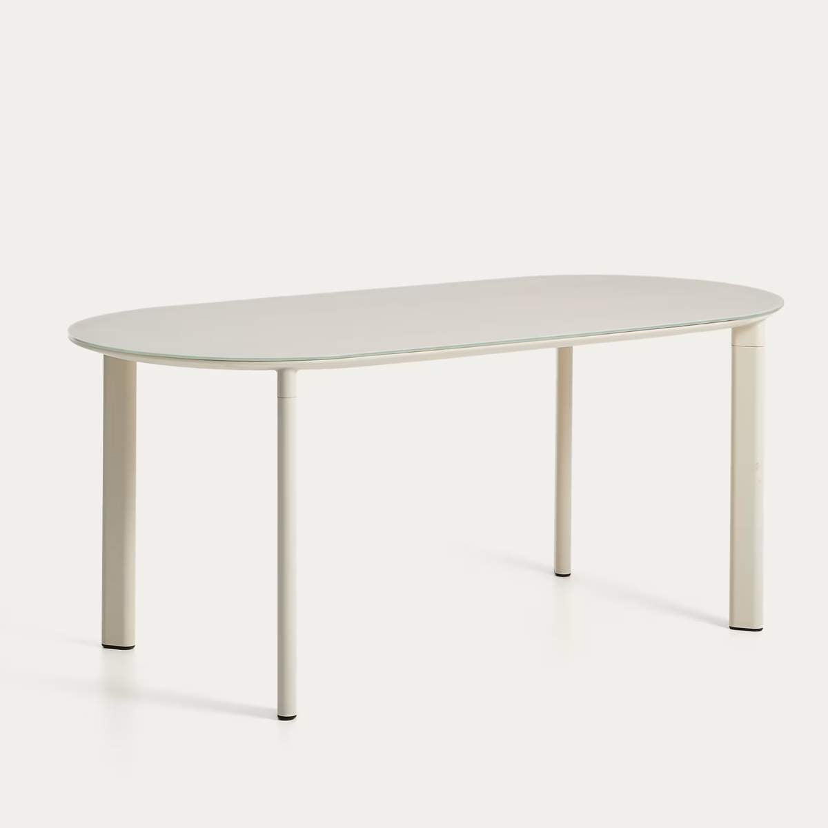 Kave Home Erice oval table in aluminium and ecru tempered glass 180 x 90 cm