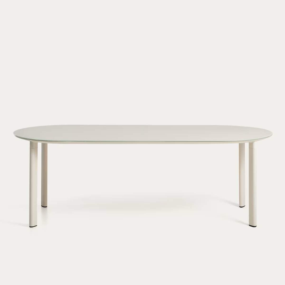 Kave Home Erice oval table in aluminium and ecru tempered glass 230 x 100 cm