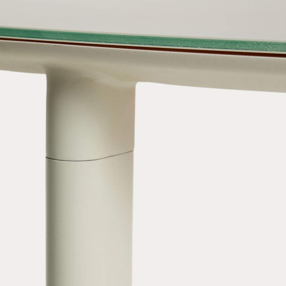 Kave Home Erice oval table in aluminium and ecru tempered glass 180 x 90 cm