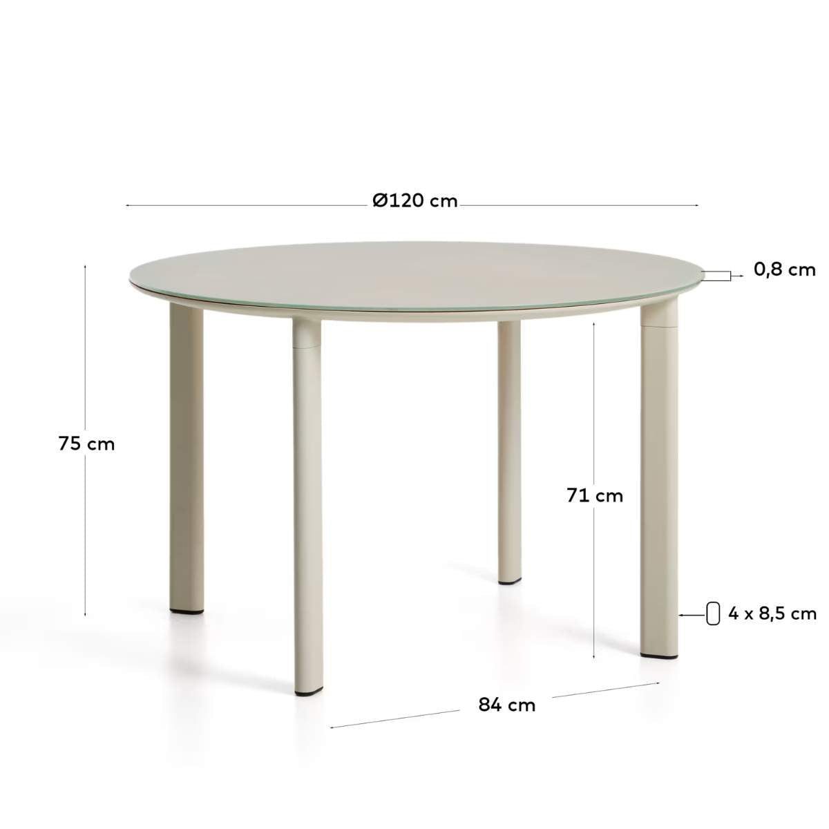 Kave Home Erice round table in aluminium and ecru tempered glass Ø120 cm