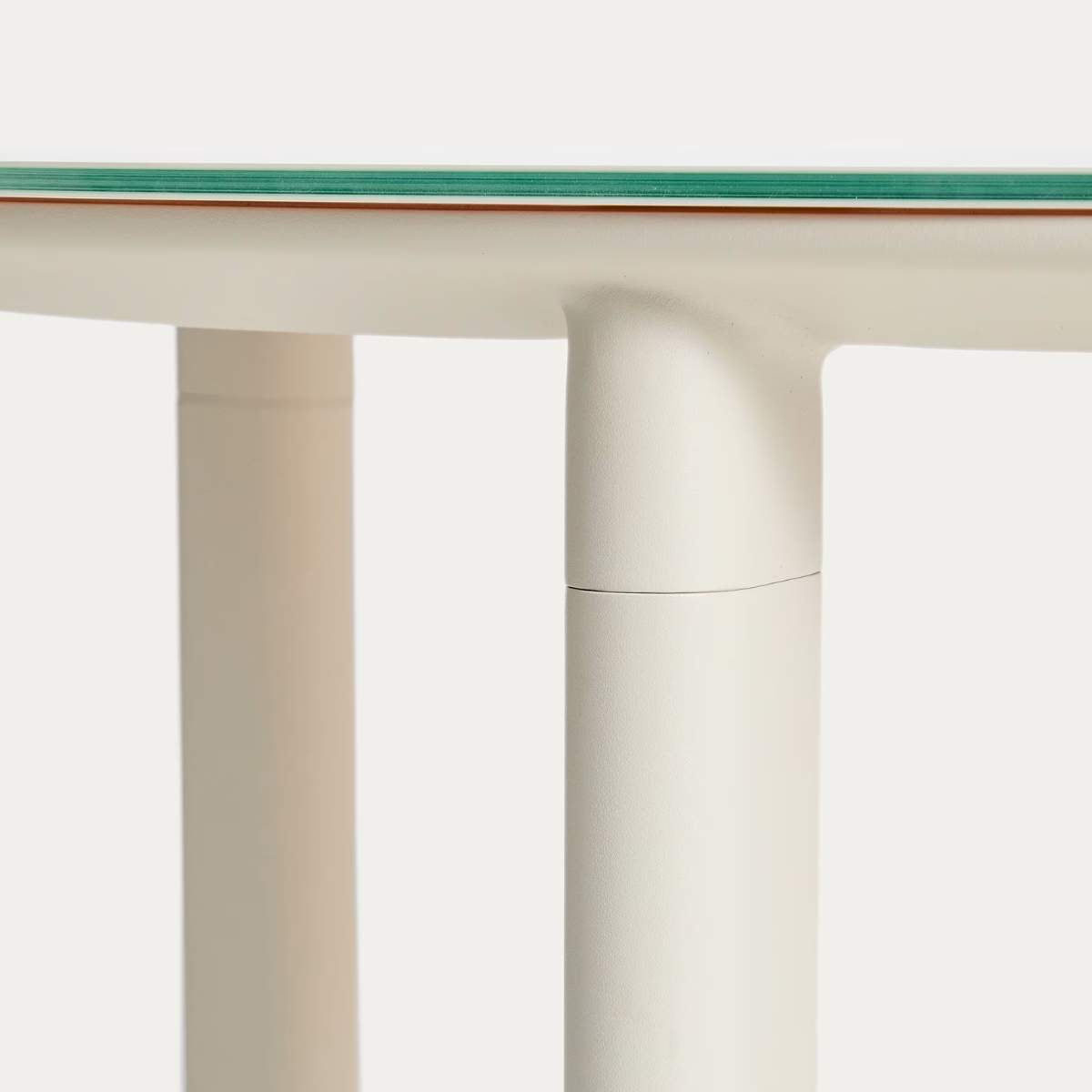 Kave Home Erice oval table in aluminium and ecru tempered glass 230 x 100 cm