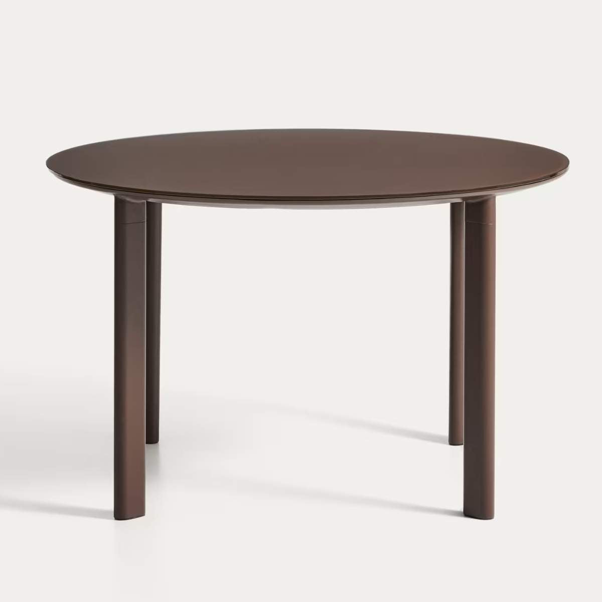 Kave Home Erice round table in aluminium and ecru tempered glass Ø120 cm