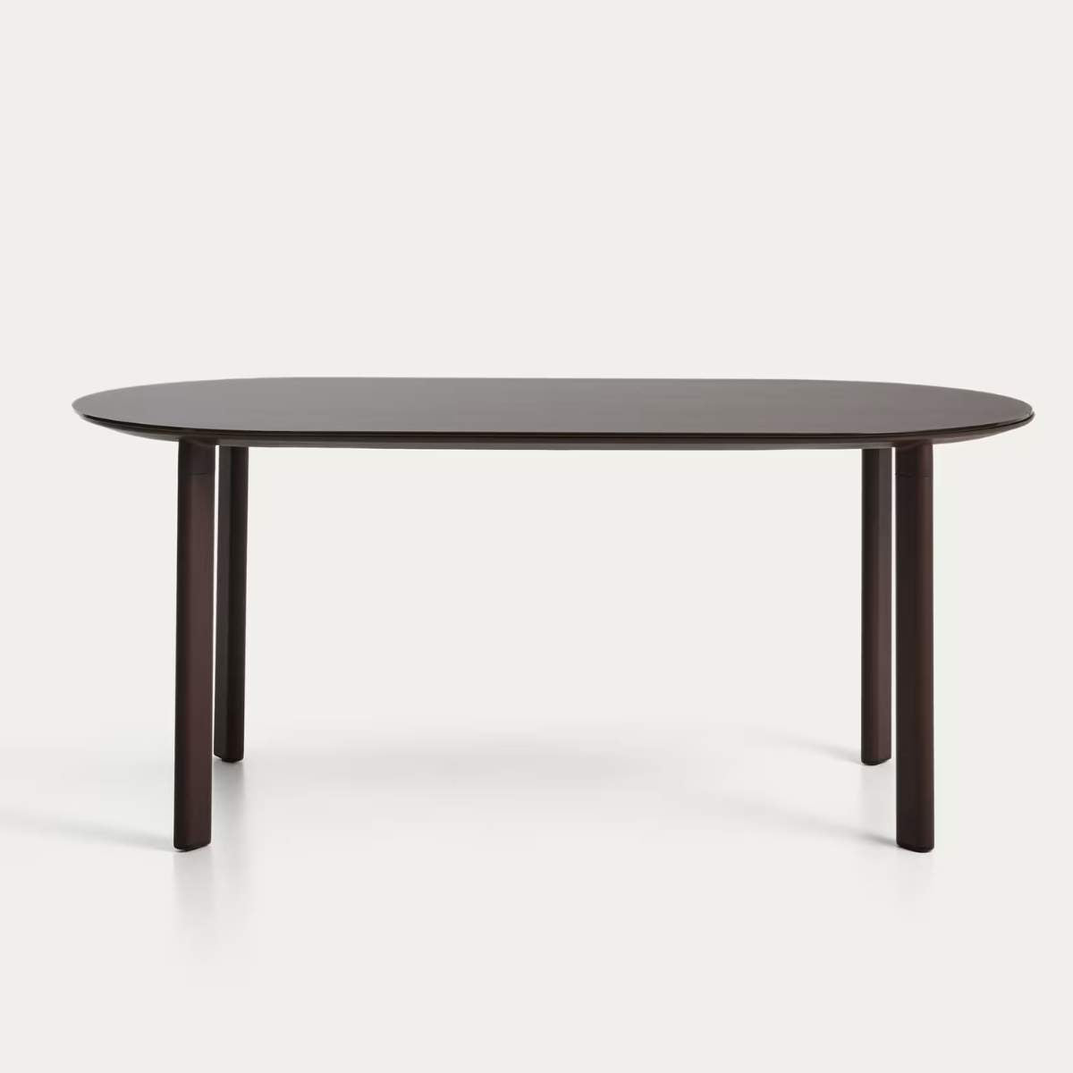 Kave Home Erice oval table in aluminium and ecru tempered glass 180 x 90 cm
