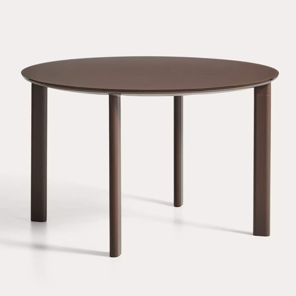 Kave Home Erice round table in aluminium and ecru tempered glass Ø120 cm