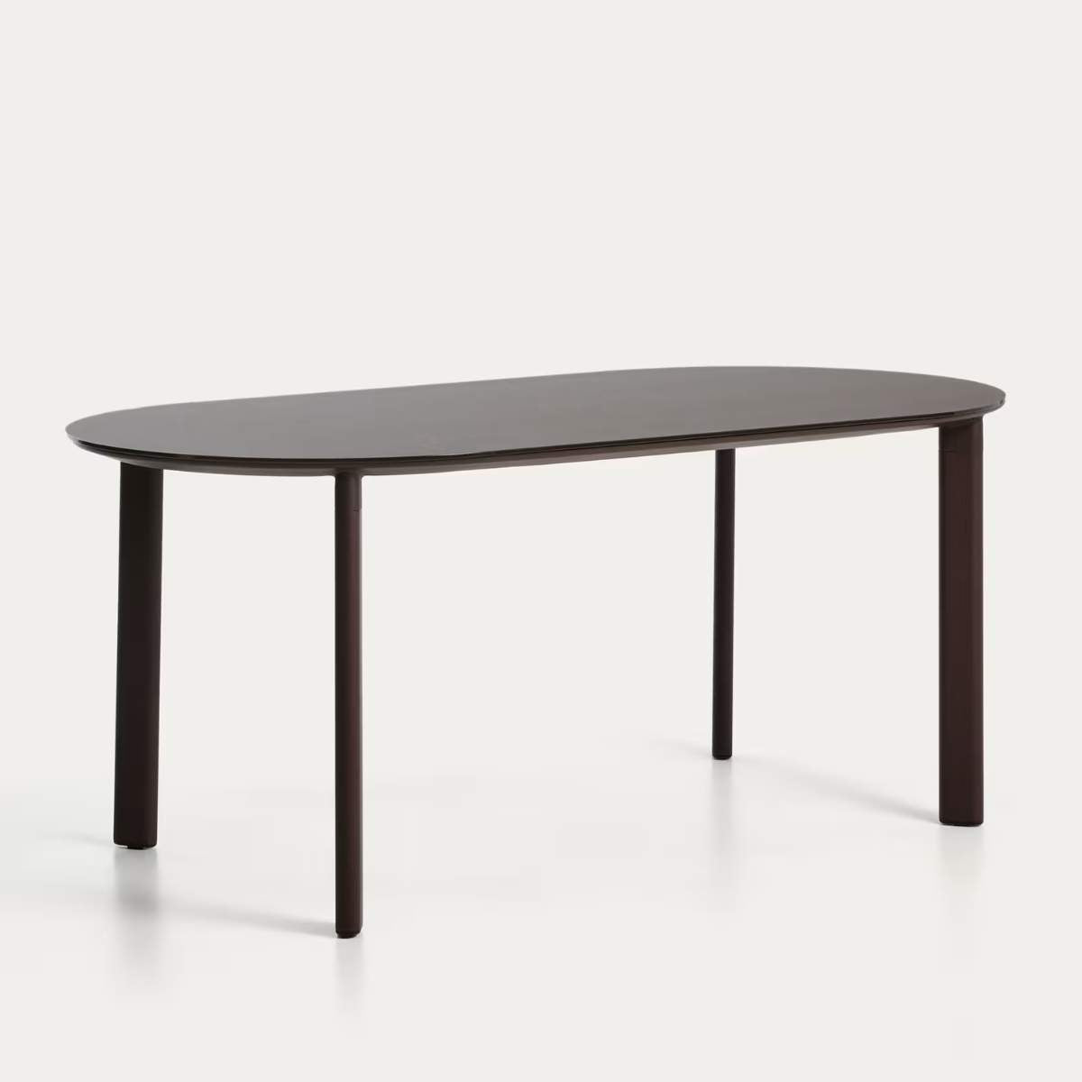 Kave Home Erice oval table in aluminium and ecru tempered glass 180 x 90 cm
