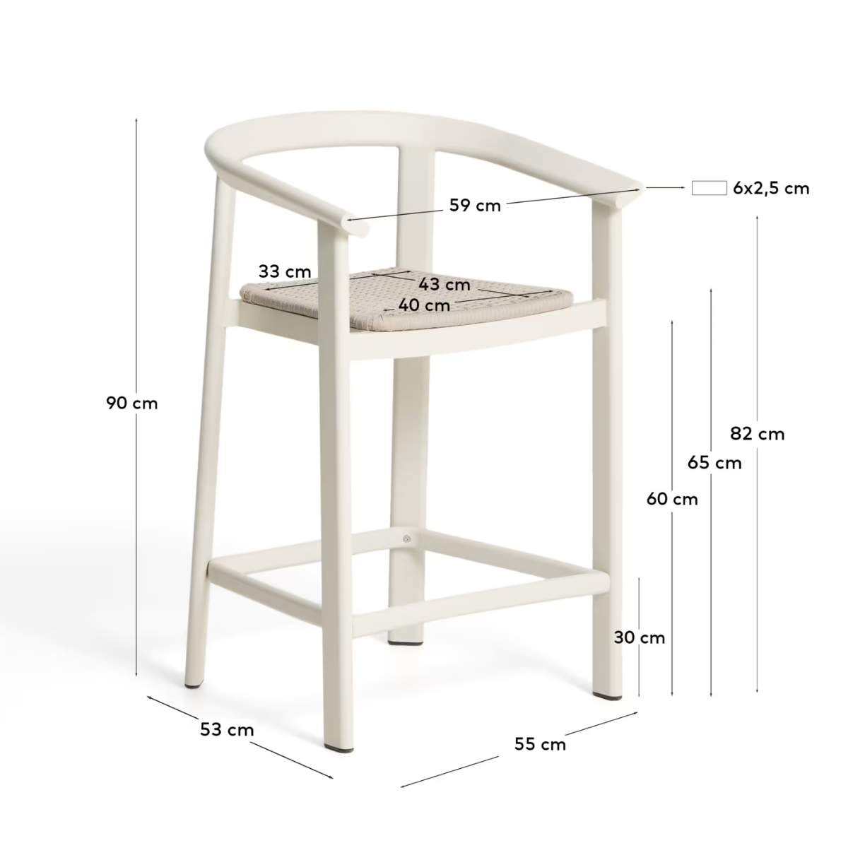 Kave Home Erice stool in aluminium and ecru rope cord 65cm